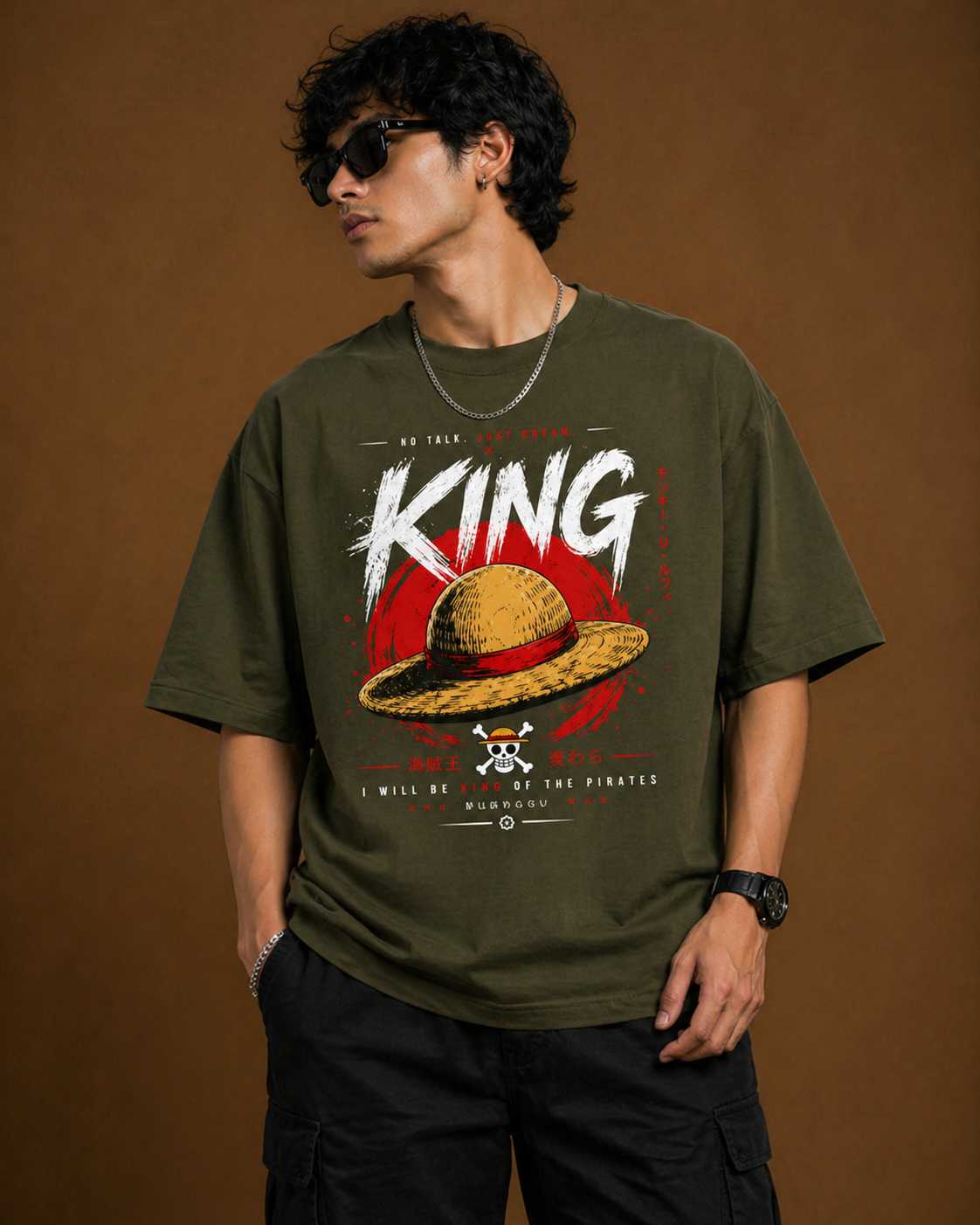 view of the black heavyweight oversized t-shirt highlighting the drop-shoulder construction and loose silhouette